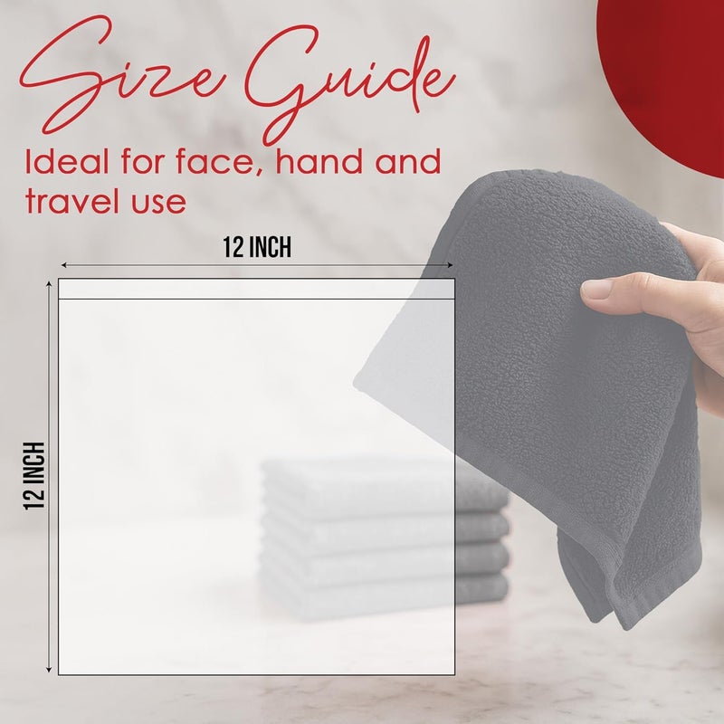 Riverside 12 Pack Washcloths - 12x12 Inches, 500 GSM, 100% Ring-Spun Cotton - Soft, Absorbent & Durable Face and Body Towels - for Bathroom, Spa, Gym, Makeup Removal & Everyday Use - Charcoal - Image 2
